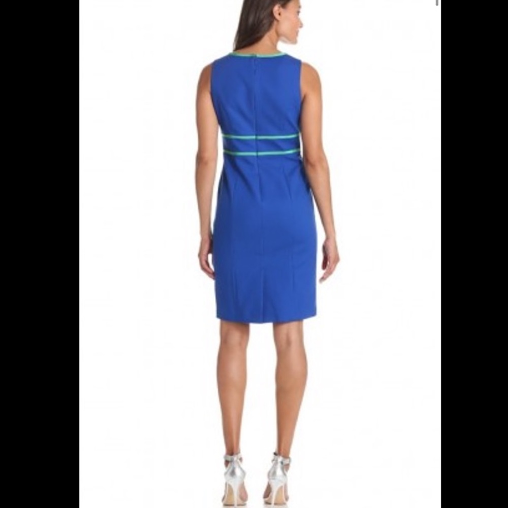 💙✨ Anne Klein Blue Sheath Dress w/ Green Trim – Size 2 💼💚 - Picture 4 of 12